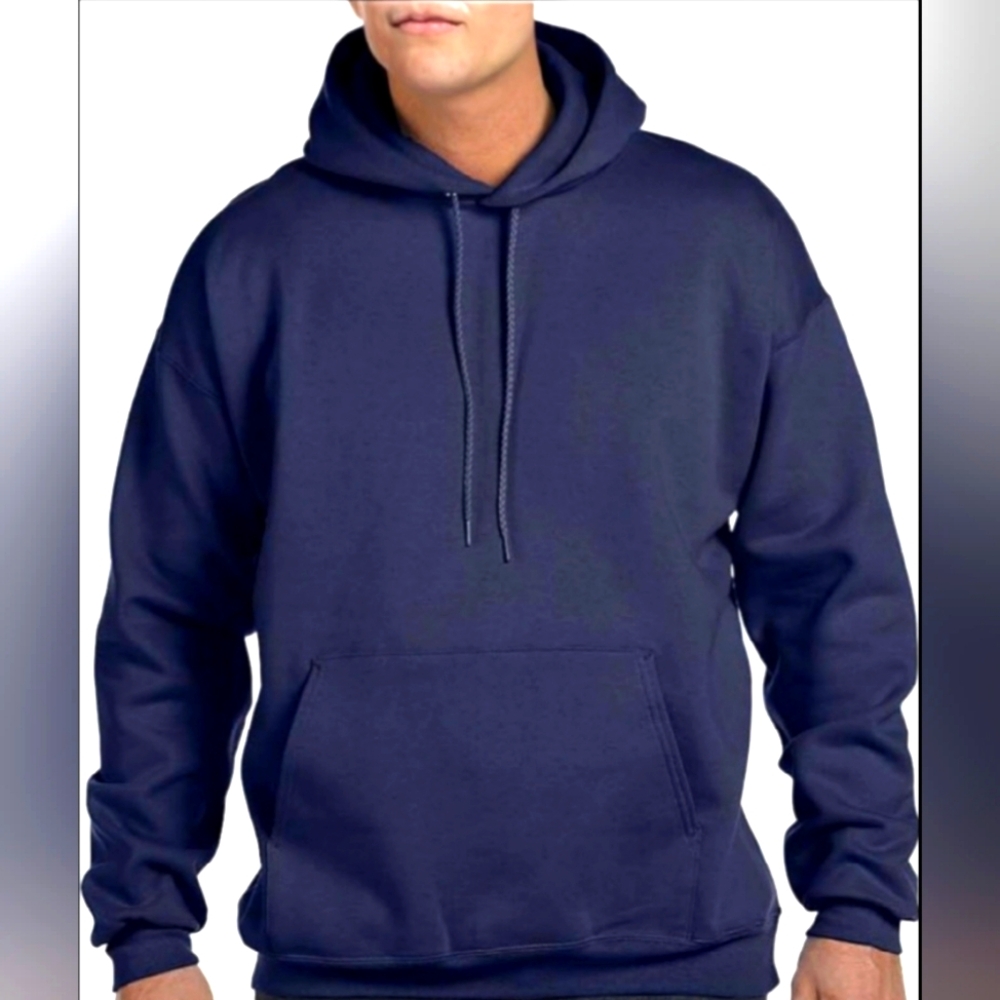 Hanes Ultimate Men's Fleece Hoodie - NWT - Navy - Large - 90% Cotton